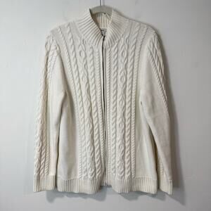 L.L. Bean‎ Women's Sweater Double L Mixed Cable Full Zip Mock Neck Cotton 1X